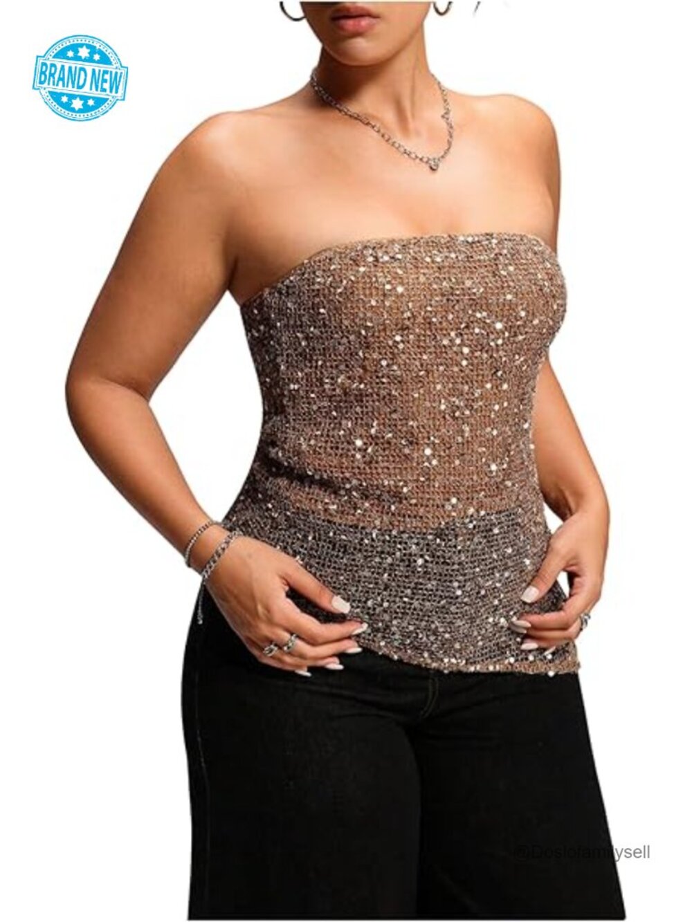 Plus Size Glitter Sequin Strapless Asymmetrical Bandeau Tube Top Party Clubwear